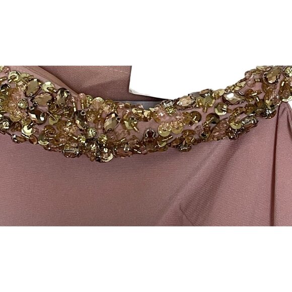 Mac Duggal Dress Gown Size 6 Pink Beaded Drop Shoulder Rhinestones 68163 $398 - Picture 10 of 16